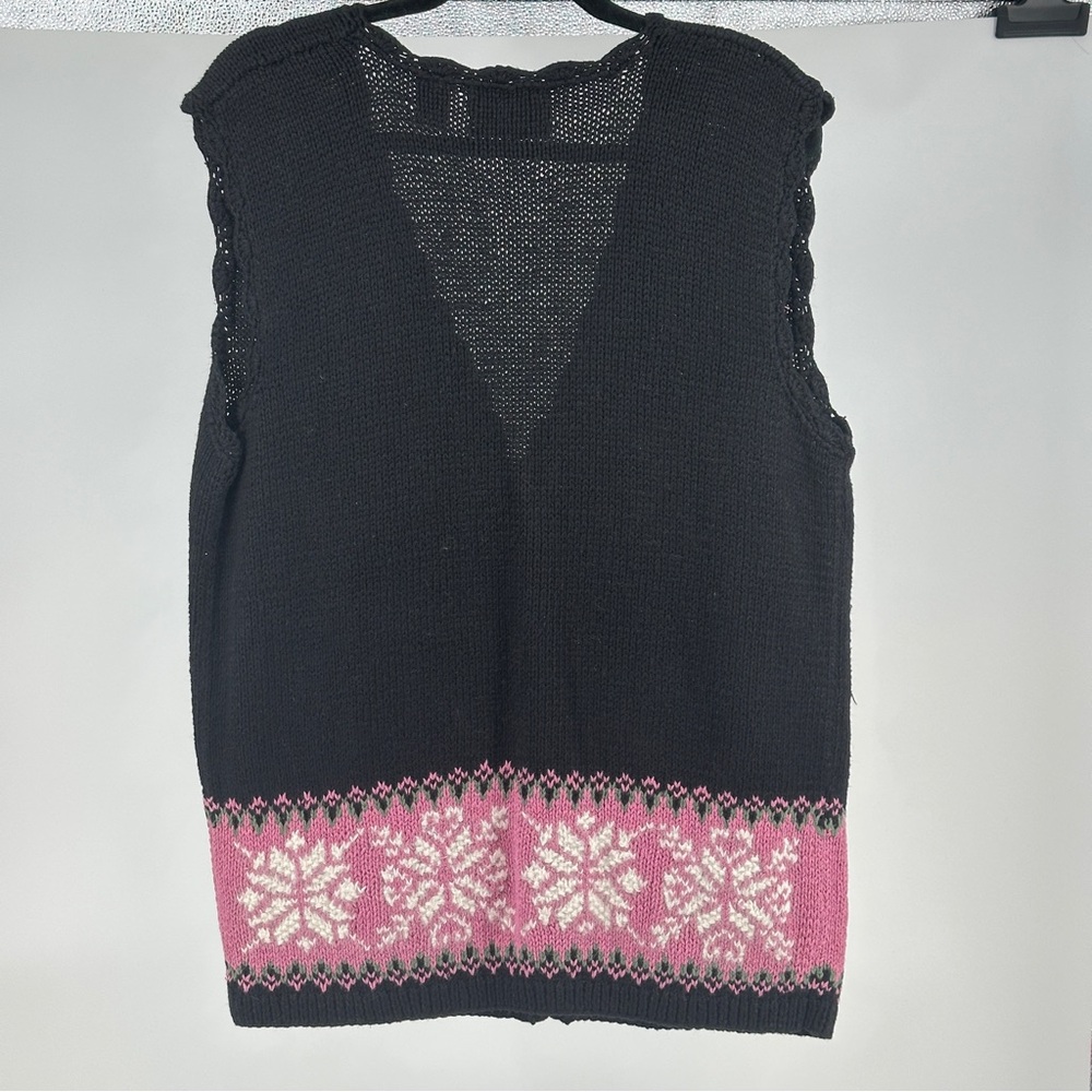 Black and Pink Women's Large Sweater Vest Cottagecore Grannycore Feminine Floral - Picture 7 of 7